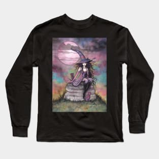 Enchanted Twilight Witch Cat Fantasy Art by Molly Harrison Long Sleeve T-Shirt